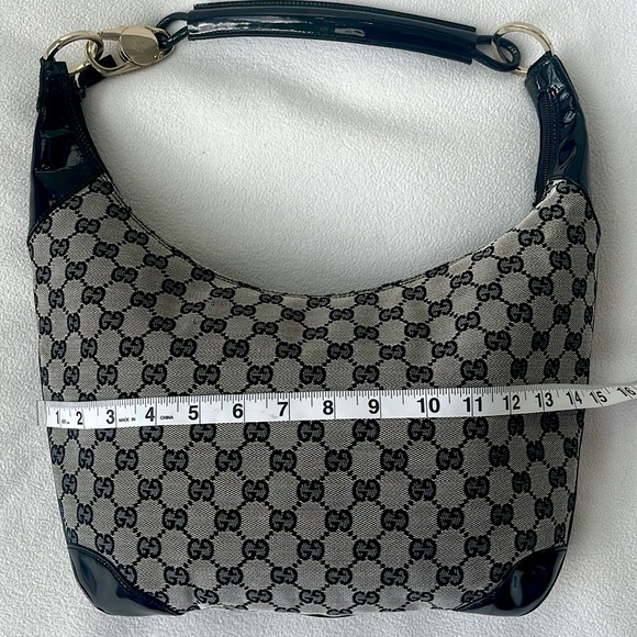 Gucci GG Monogram Canvas Patent Leather Hobo Bag Black GHW With COA Looks New - Picture 10 of 13